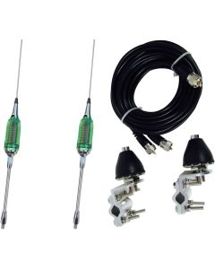 2 Sirio Fighter 5000 3/8NS NO Shaft Trucker Antenna, 18FT Dual Coax, Brackets & Studs
