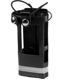 Perfect Fit Shield Wallets Radio Case Two Way Reflective Stitching Holder Leather Holster with Adjustable Elastic Band for Motorola APX 6000/6000XE or 8000/8000XE (Model 1.5) Black, PF 9105-FM-B-R